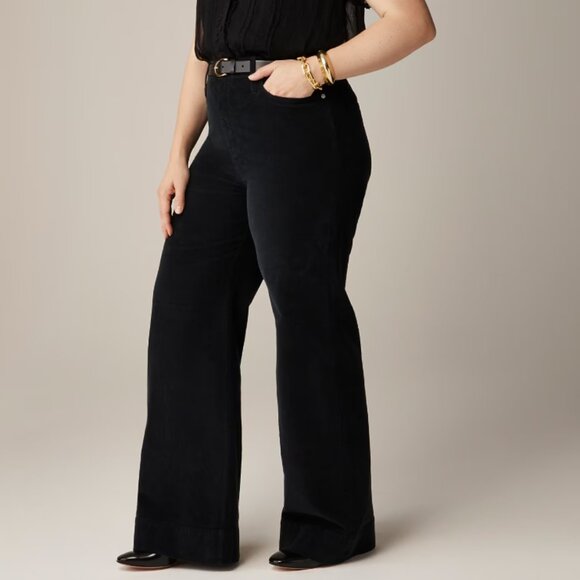 J Crew Wide Leg Corduroy Pants Black High Rise Stretch Size 31 - Picture 2 of 9